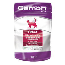 Gemon Cat Wet Adult (Говядина) с кусочками мяса в желе, 100 г