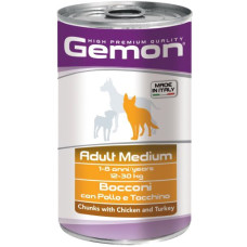 Gemon Dog Wet Medium Adult (Курица, Индейка) с кусочками мяса в желе, 1.25 кг
